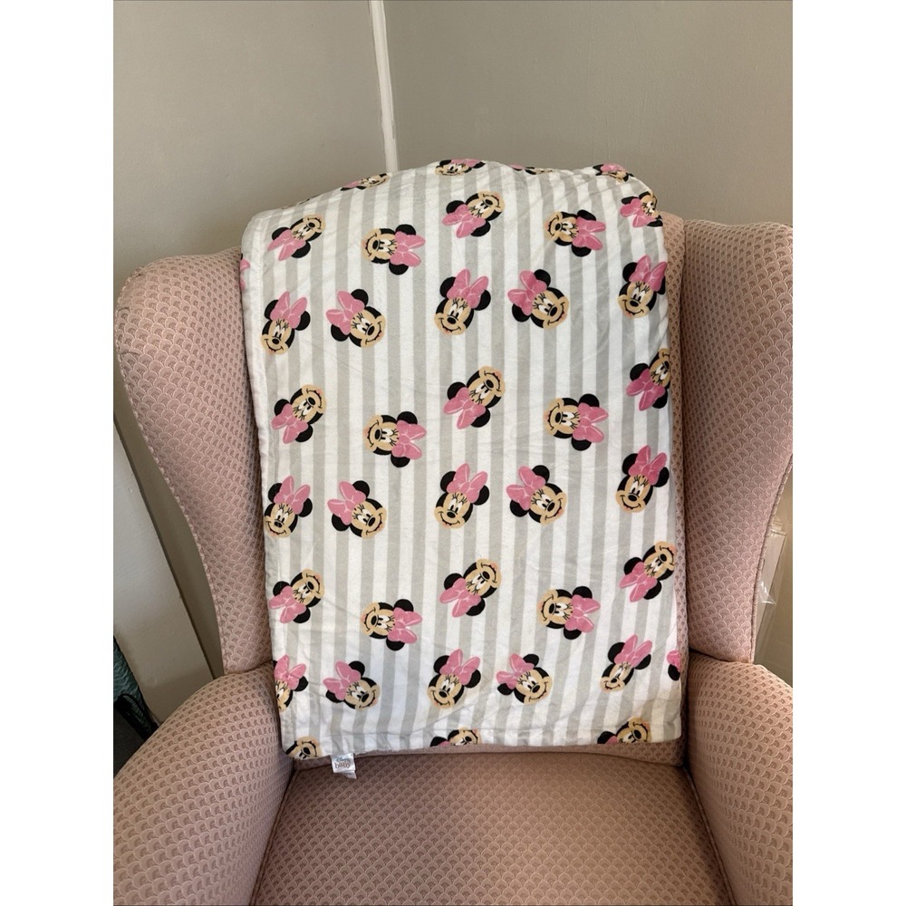 BLANKET PLUSH - DISNEY GIRLS  - MINNIE GRAY STRIPED - BABY TODDLER 31"X40" CRIB